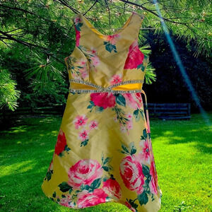 Speechless kids size 12 formal dress yellow with pink flowers rhinestones fancy